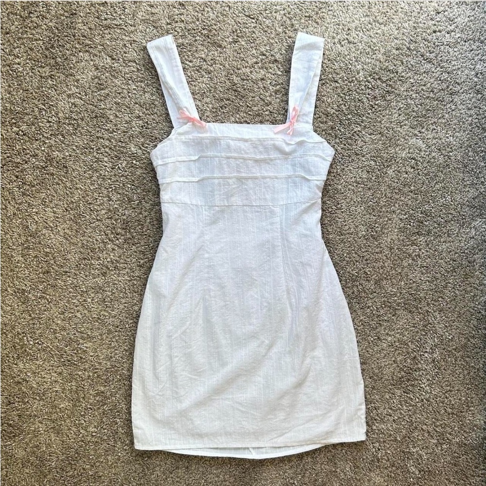 White Mini Dress with Pink Bow Strap Accents